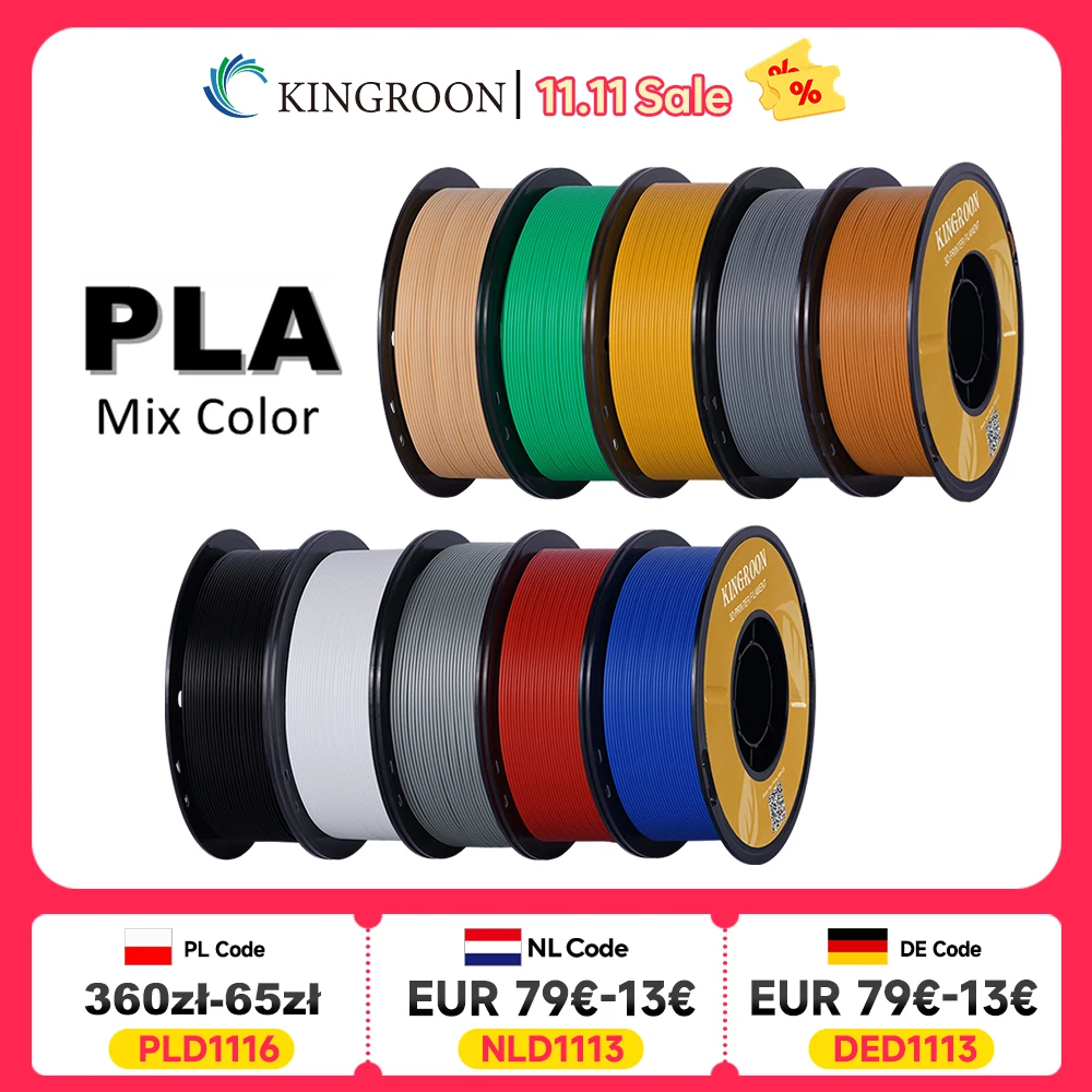 KINGROON PLA Filament 1.75mm 5/10KG PLA Plastic For 3D Printer, Standard 1kg/roll 3D Printing Filaments Mix Color Local Shipping