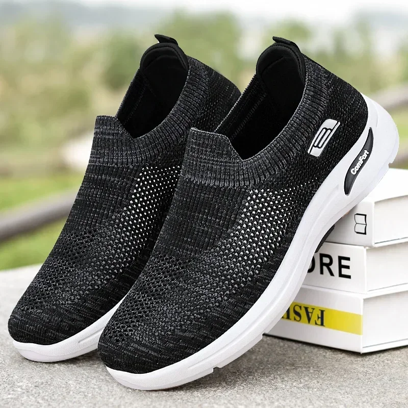 

New Men's Versatile Tennis Shoes Spring Monochrome Sports Leisure Breathable Mesh Shoes Lazy One Pedal Hollow Mesh