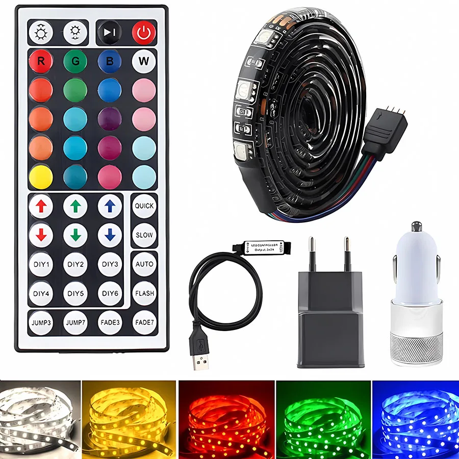 DC 5V USB LED Light Stripe RGB 5050 TV Backlight Wodoodporna taśma LED RGB 1M-5M 5V Strip Lights 44key Remote Control