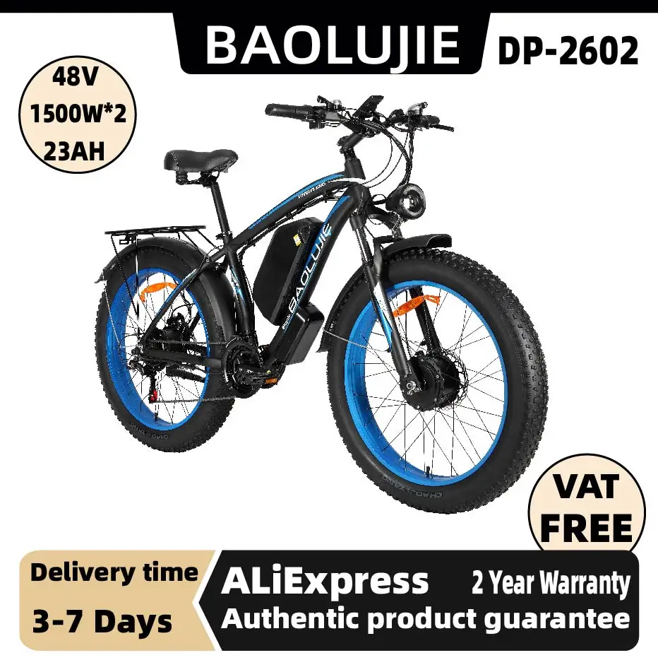 Rower elektryczny BAOLUJIE DP-2602, silnik 3000W, akumulator 48V23Ah, miejski rower elektryczny do dojazdów do pracy, opony 26 cali, terenowy e-bike