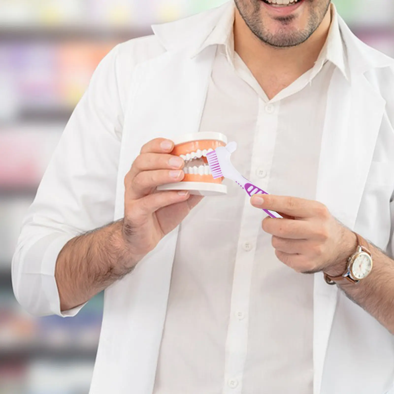 

2Pcs Dual Heads Denture Cleaner Brush Travel Friendly Compact Design for Thorough Cleaning of Dentures Braces Retainers Oral