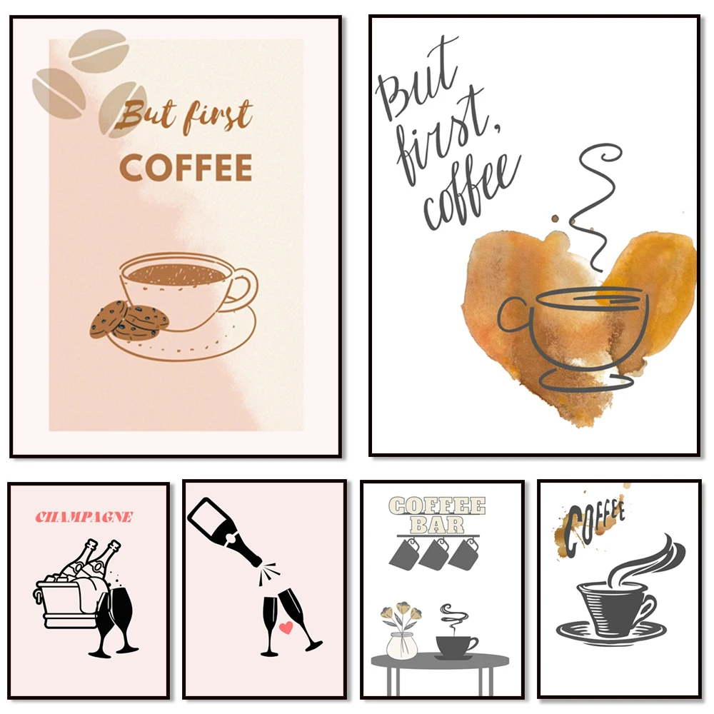 champagne print, coffee poster, minimalist coffee print, coffee bar print, wall art decor kitchen poster