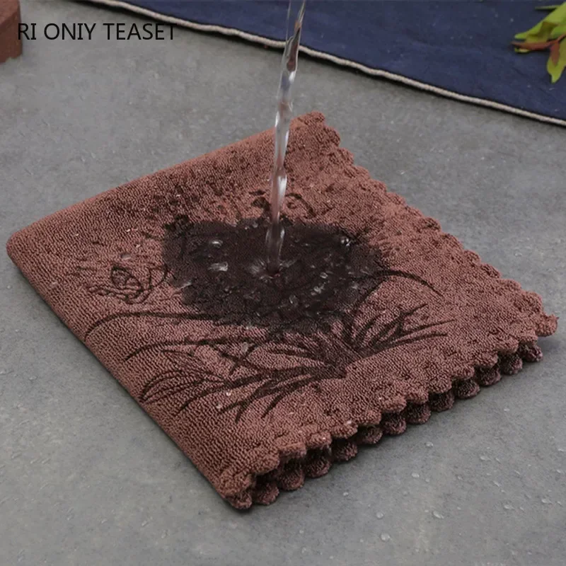 Chinese Flower Pattern Thickened Tea Towel Absorbent Water Rag Tea Napkins Cloth Table Teapot Coaster Tea Set Accessories