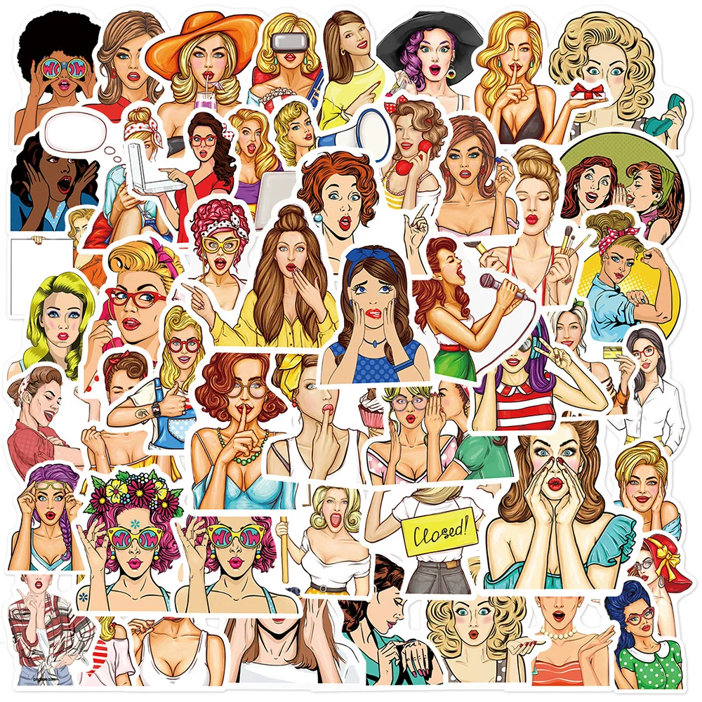 

10/30/50pcs Fashion Pop Style European American Girl Stickers Vintage Girls Cartoon Sticker Luggage Phone Helmet Decals Packing