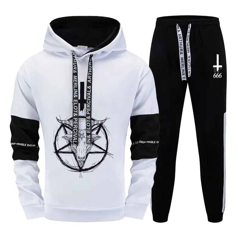 

Satan Pentagram Pattern Men's Hooded Sweatshirts Sweatpants Urban Fashion Hoodie Streetwear Autumn Winter Casual Sporty Outfits