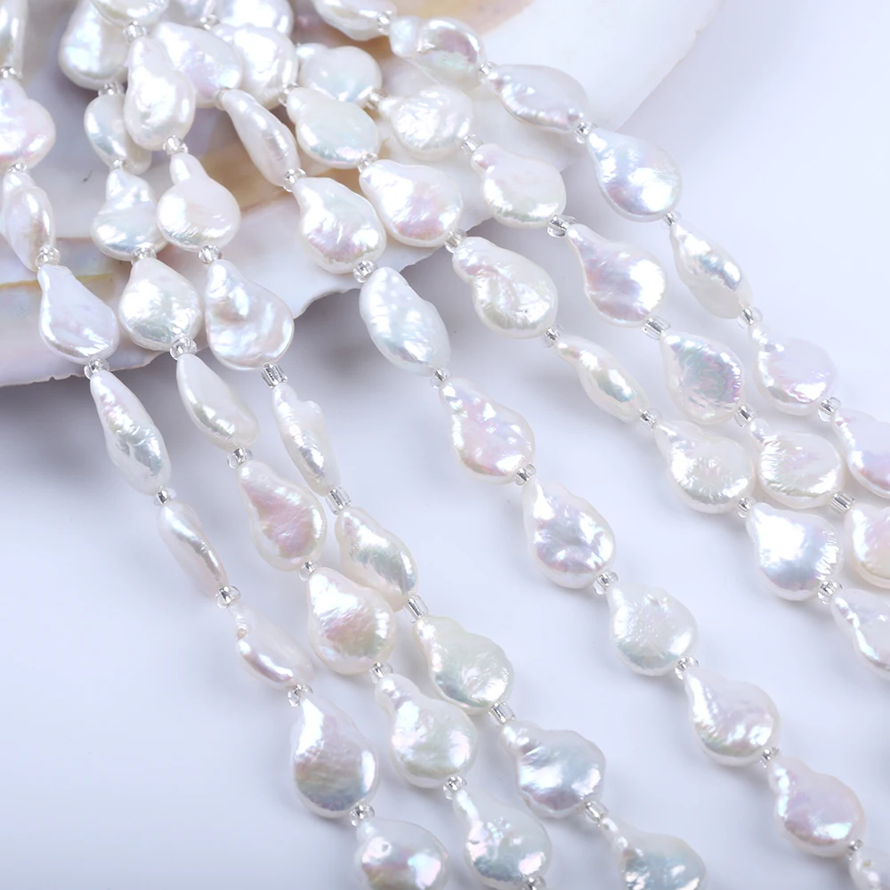 Wholesale 10-11mm White Color Coin Shape With Tail Freshwater Pearls 18cm Short Loose Strands