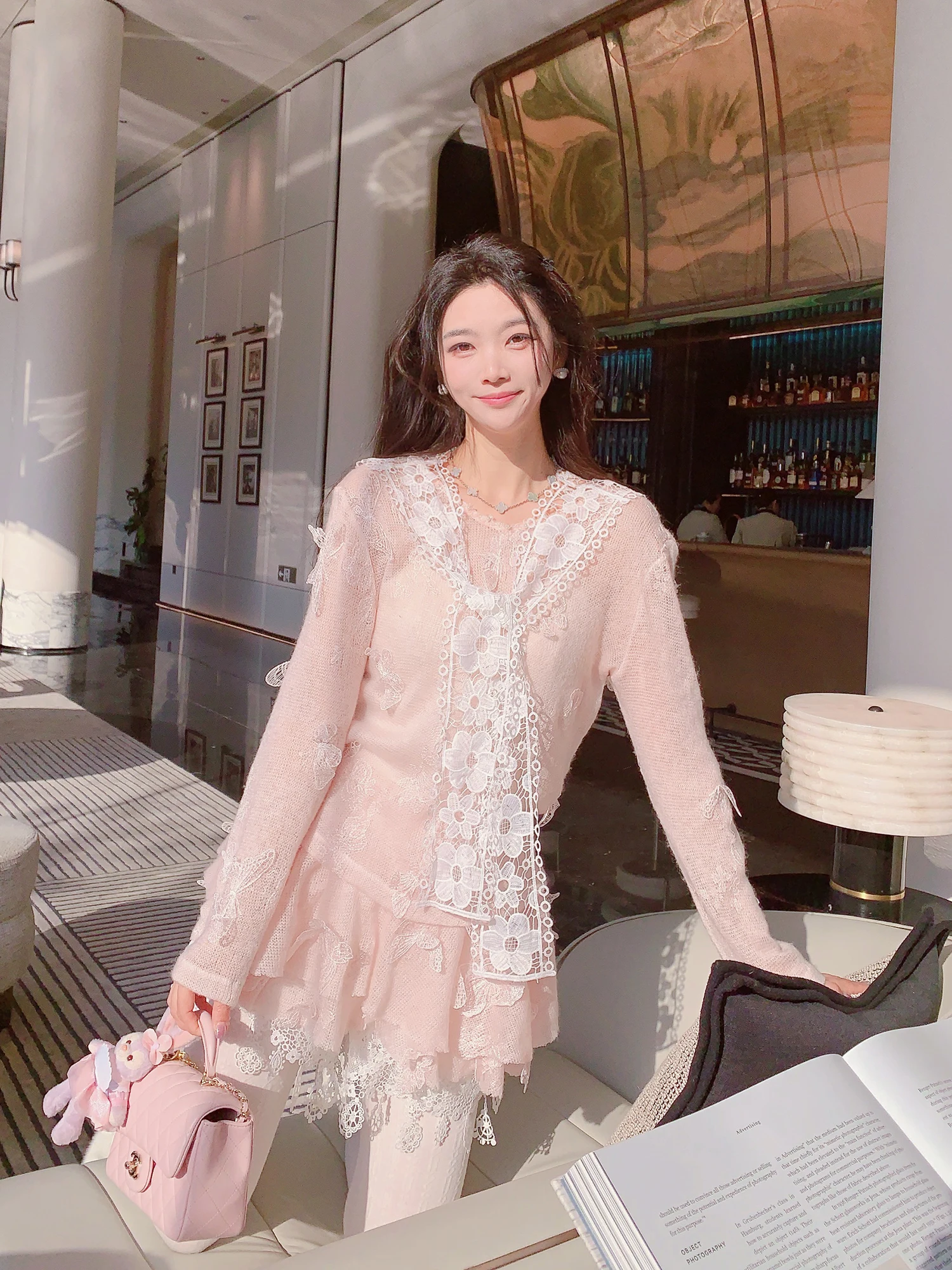 

Комплект из четырех предметов MissLuxury: вязаный шерстяной топ и юбка для молодых женщин, весенняя новинка, повседневный стиль, приталенный крой