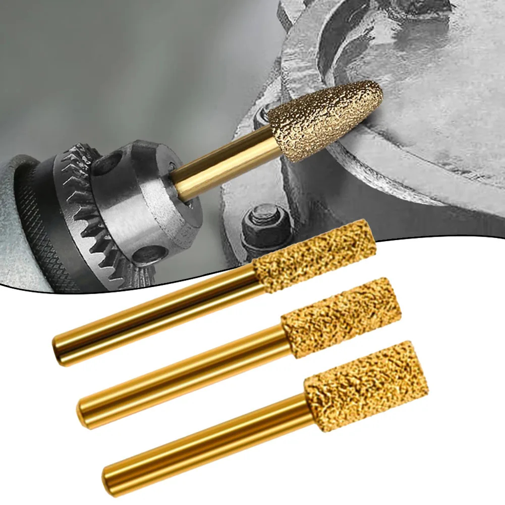 3Pcs Vacuum Brazed Diamond-Burring Head Grinding Bit Cylinder Type Filing Tools For Stone Polishing Rotary Tools Accessories