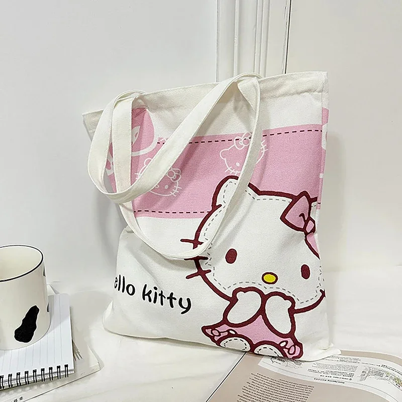 

Sanrio Hello Kitty Canvas Bag Kuromi Cinnamoroll Women's Shoulder Bags Casual Large Capacity Sweet Cute Shopping Bag Girl Gift