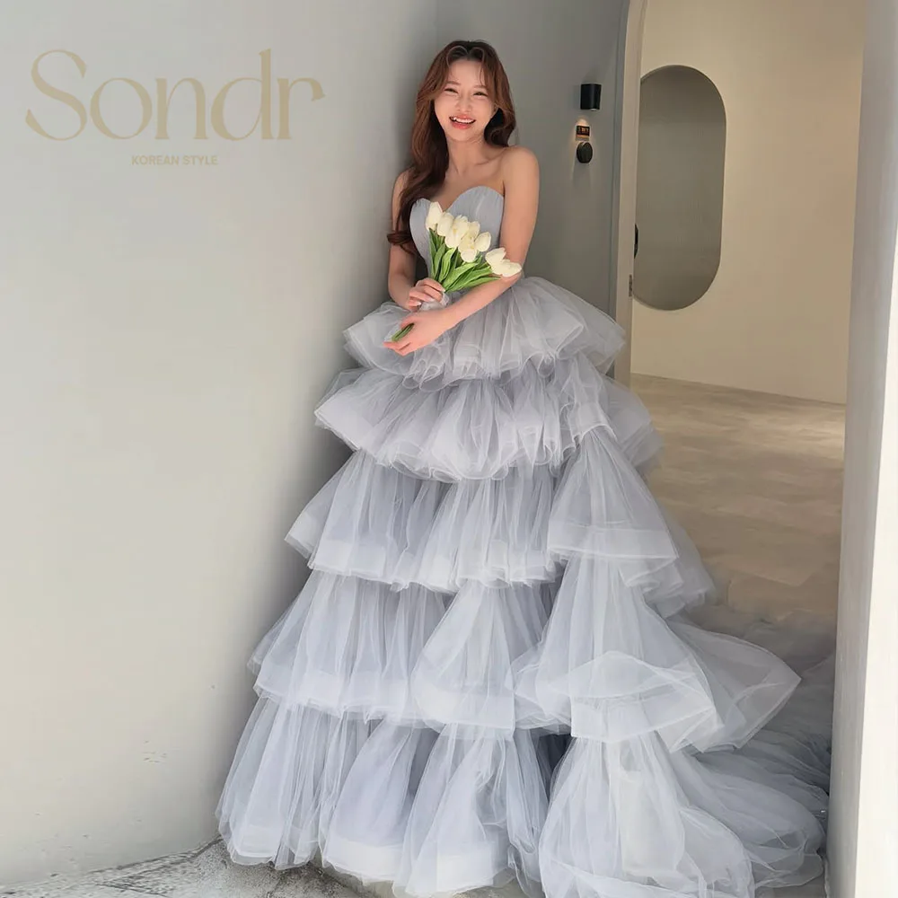 Sondr-vestidos de novia de lujo con gradas para mujer, vestidos de novia de colores con escote en forma de corazón sin tirantes, vestido de novia coreano, vestidos de fiesta de tul personalizados