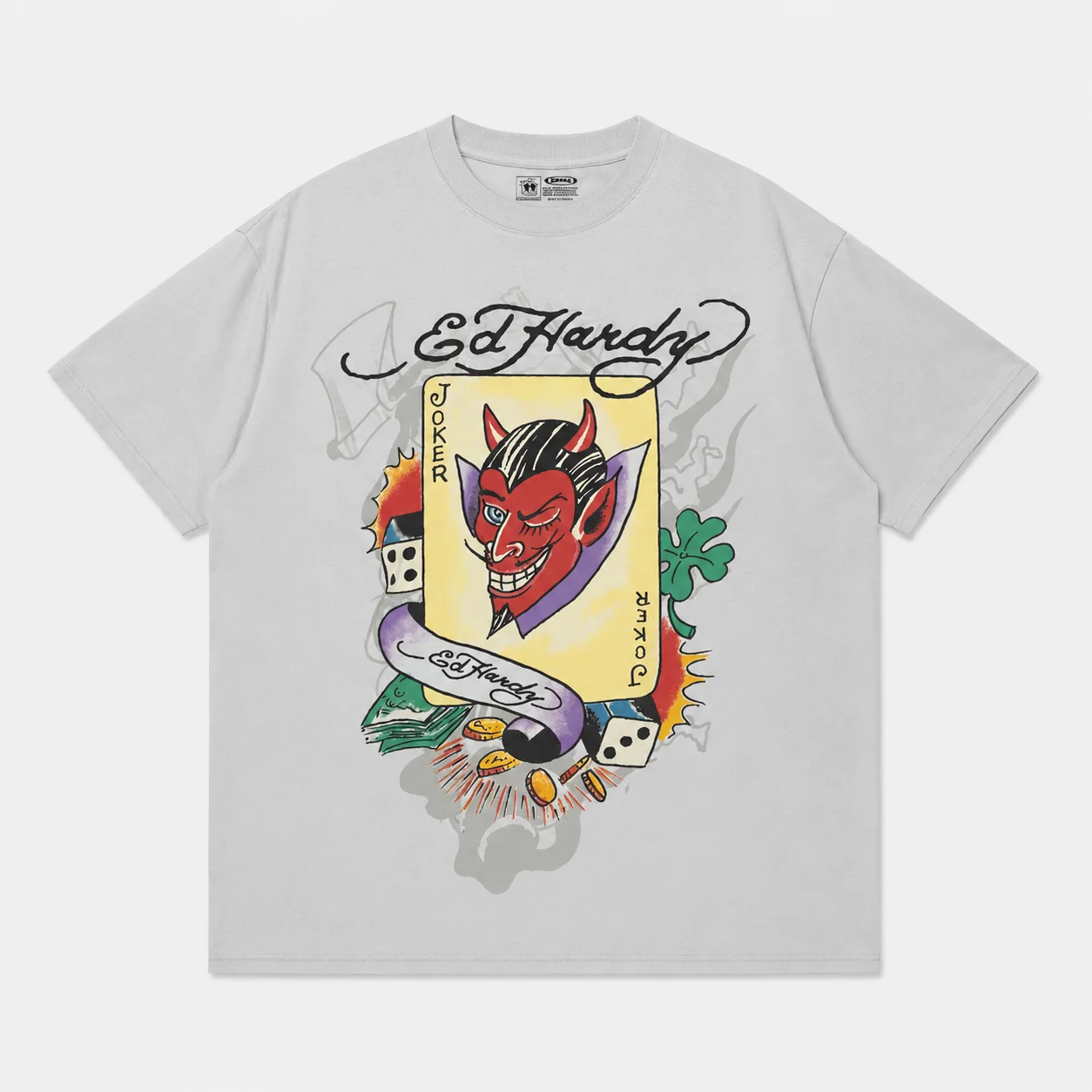 Ed Hardy Devil Joker Card Dice Clover Coins Print T Shirt Unisex Loose Oversized Harajuku Streetwear Cotton Summer Graphic Tee view 3