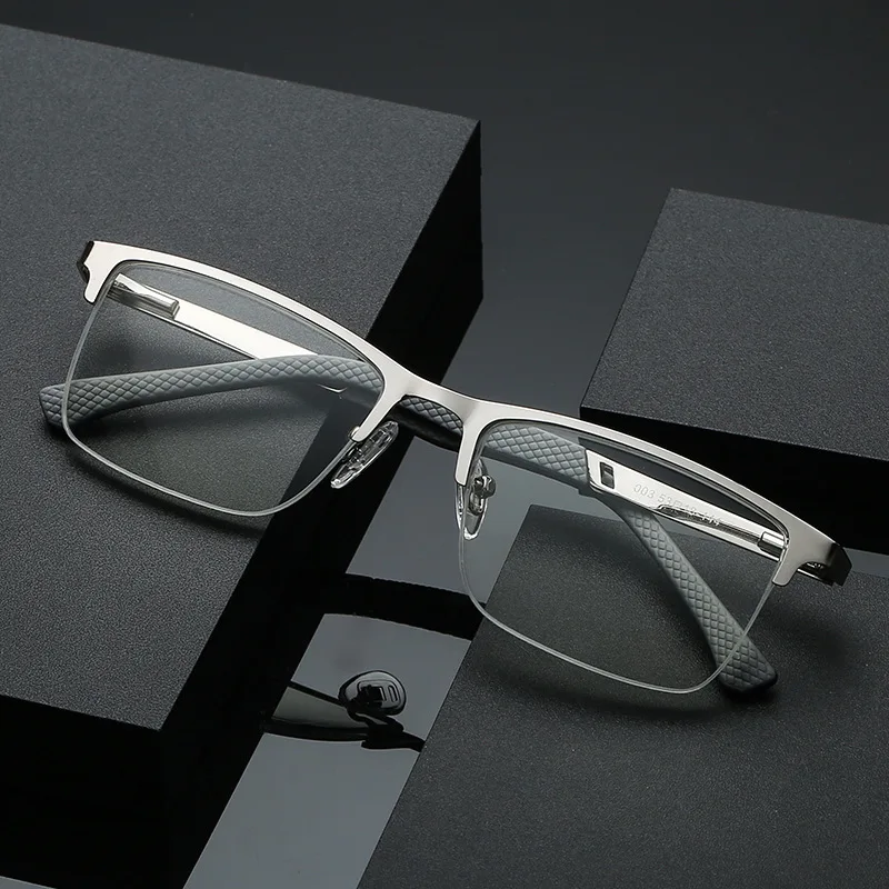 Óculos de Leitura Masculinos com Luz Azul Anti Meia Armação Seda Peixe Aço Inoxidável Elegante Distância do Aluno Negócios