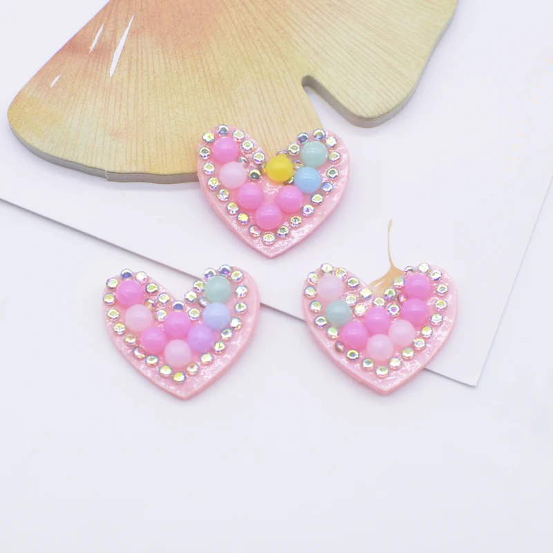 30Pcs 24*20mm Colorful Padded Rhinestone Heart Patches for DIY Clothes Hat Sewing Headwear Hair Clips Decor Appliques Accessory