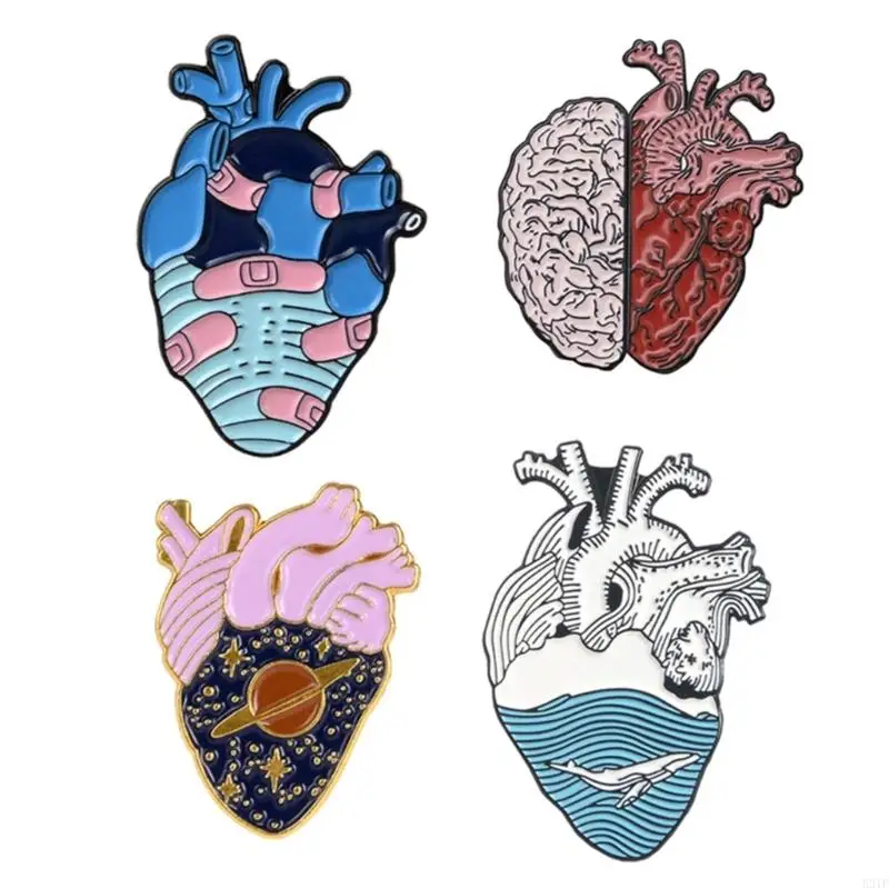 E21F 12 Styles Anatomical Heart Brooch Scientific Heart Drop Glaze Enamel Brooches Lapel Pins Jewelry for Wife Sister Mother