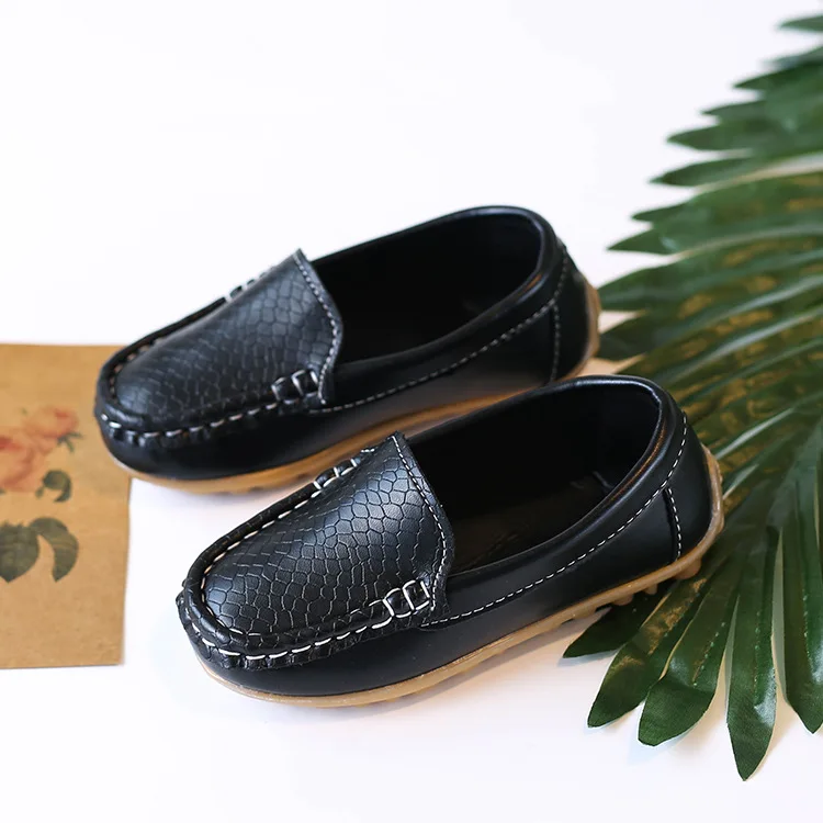Kids'Casual Shoes Solid Color PU Leather Fashion Spring Flat Shoes For Children Anti-slip Black White Shoes Size 21-36