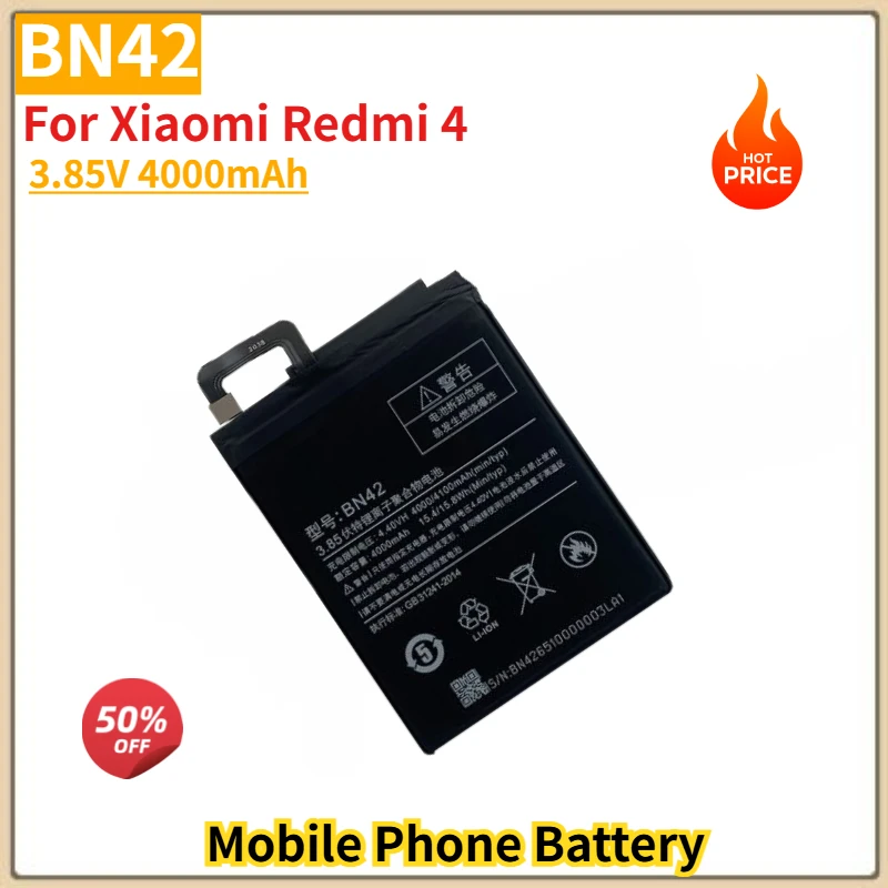 

BN42 High Quality Phone Battery 3.85V 4000mAh For Xiaomi Redmi 4 Brand New Replacement Battery