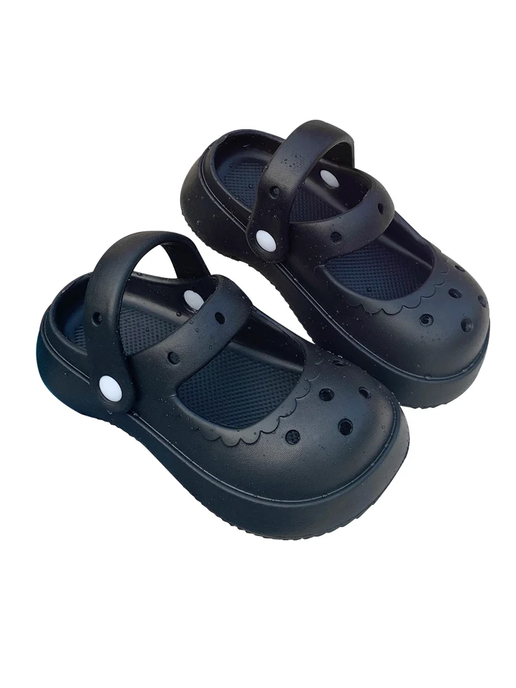 Cute Hole Hole Shoes for Girls Outdoor Slip-On Mary Janes Parent-Child Thong Sandals Korean Style Home Slippers EVA Material