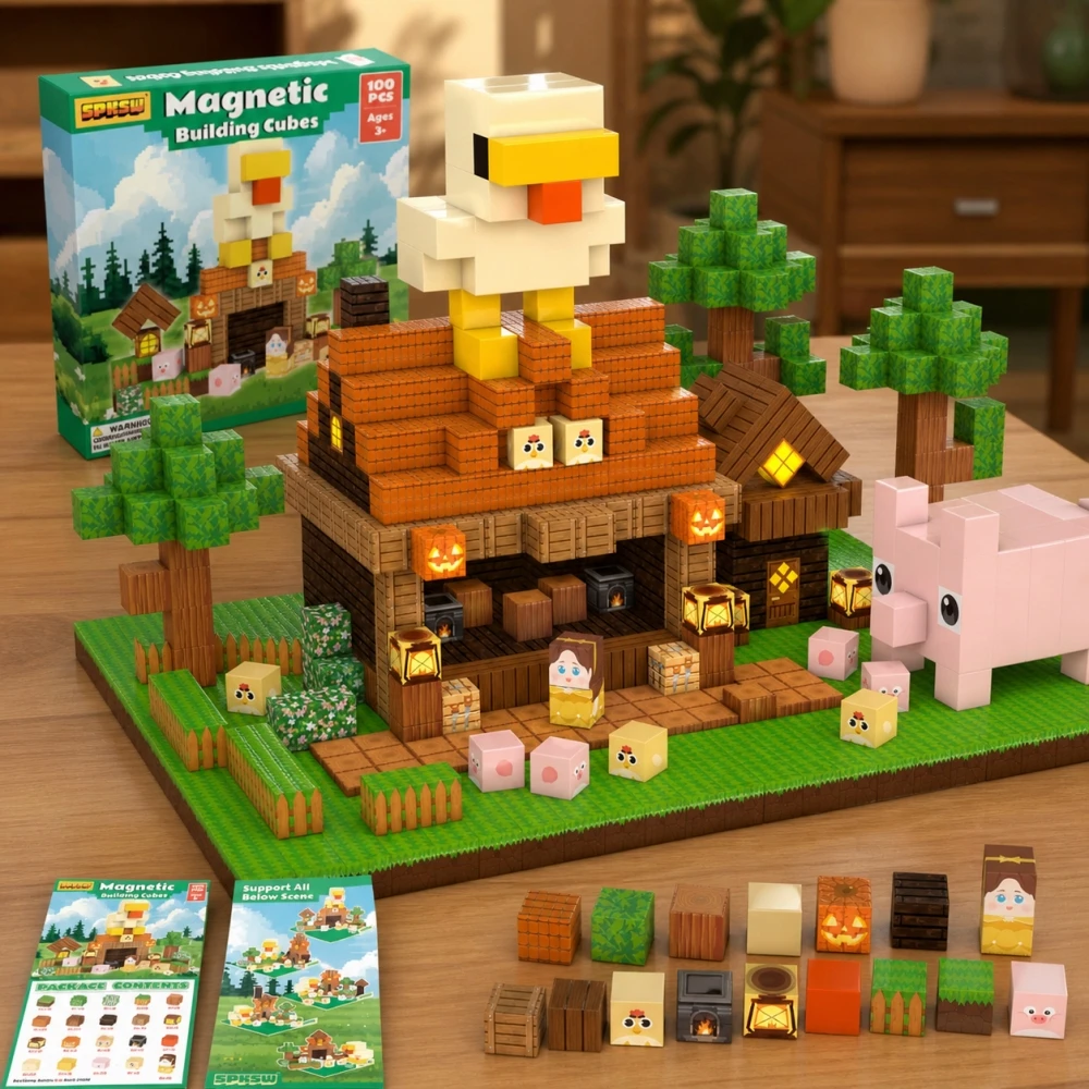 

NEW DIY Magnetic Building Blocks, Forest Chicken Farm, 3D Light Glowing Box, STEM Construction Bricks Toy, Creative Holiday Gift