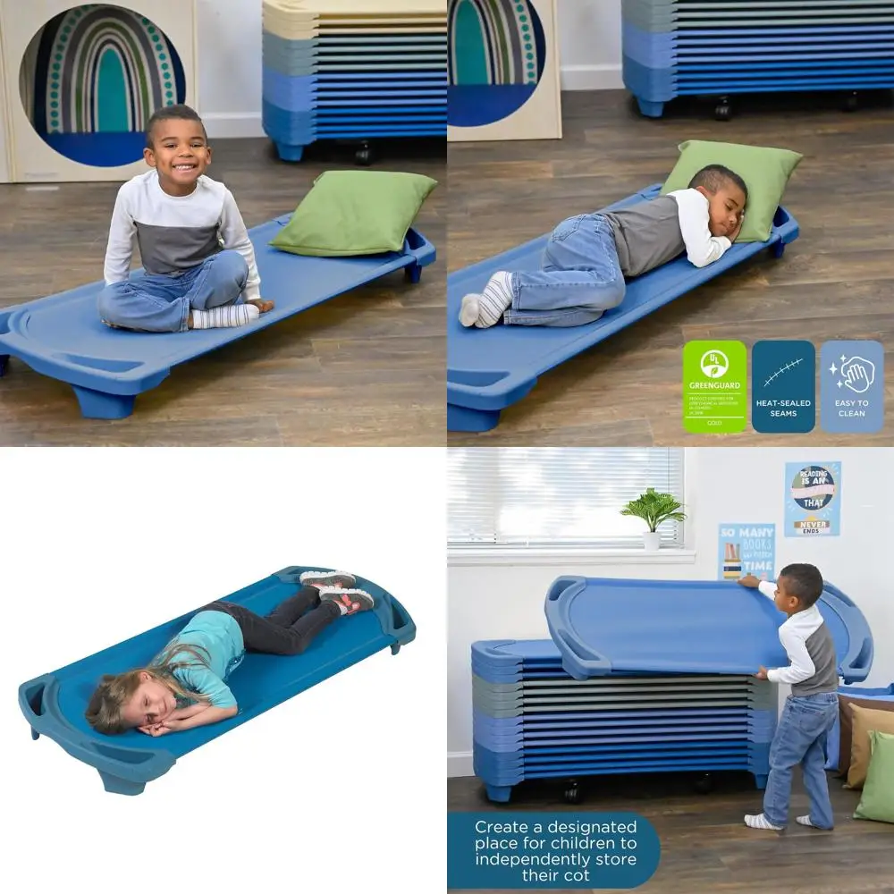 

Blue Space Line Single Cot, Standard Size, 55H x 22L x 5W, Children's Factory AFB5730OB