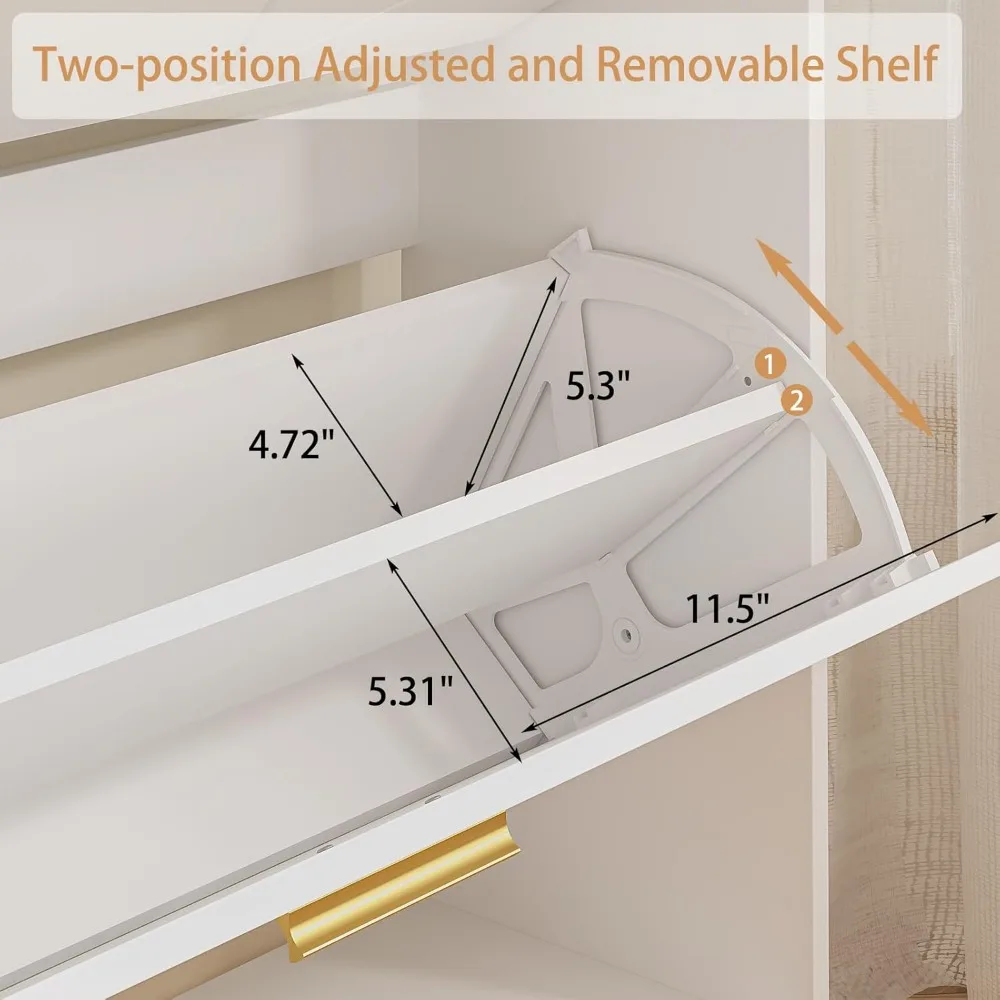 2er Set Schoenenkast Met 4 Flip Lades, Witte Schoenenopbergkast, Slank Houten Vrijstaand Schoenenrek
