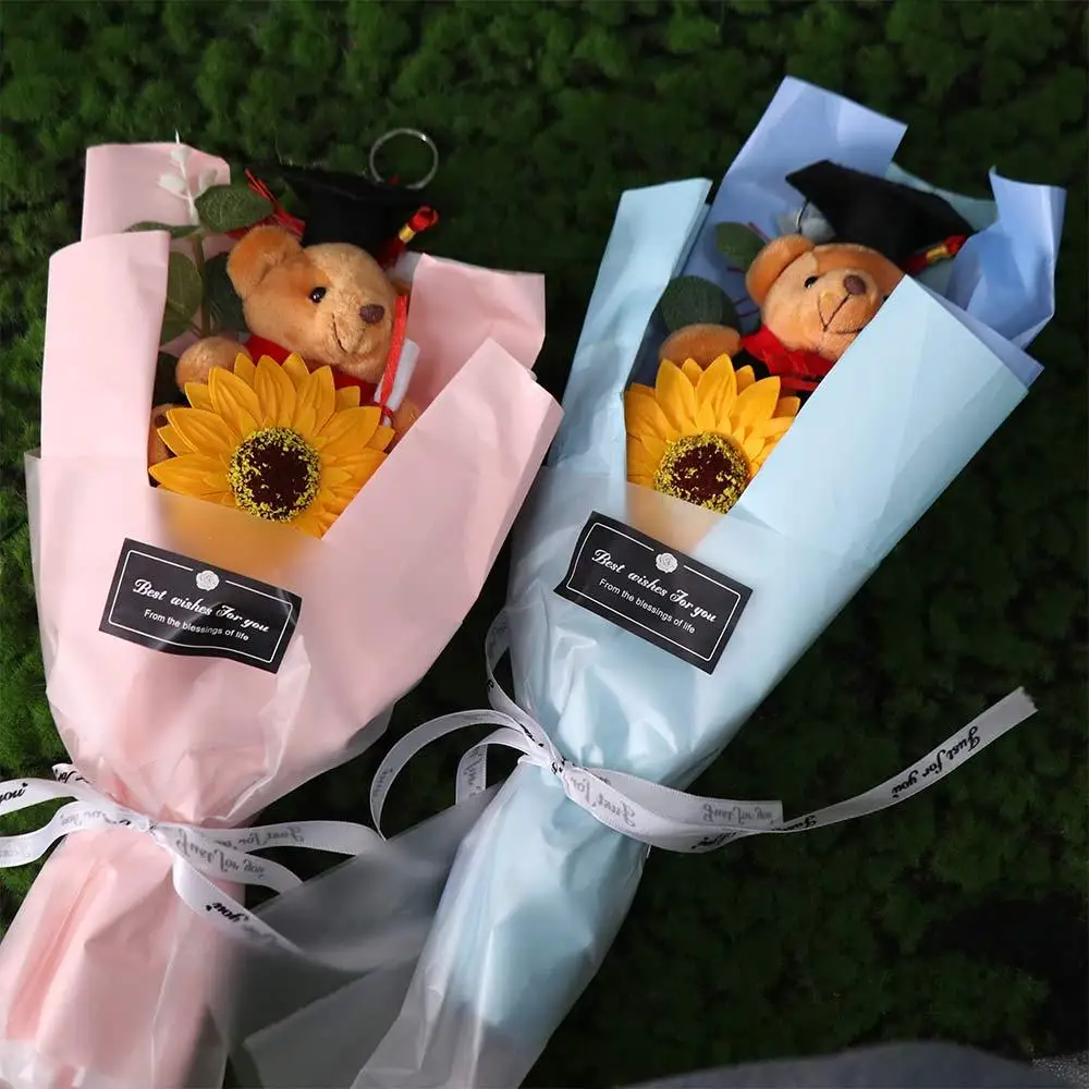 Decorazione del bouquet Bouquet dell'orso di laurea Orso di peluche Orsetto adorabile Bouquet di peluche Elegante giocattolo dell'orso dottorato del fumetto