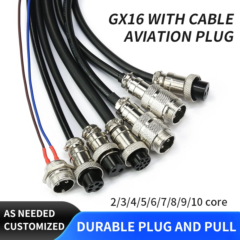 

GX16 aviation plug with wire 2/3/4/5/6/7/8/9 pins connectors，The cable length can be selected as 20, 30, 50, 100 or 200 CM