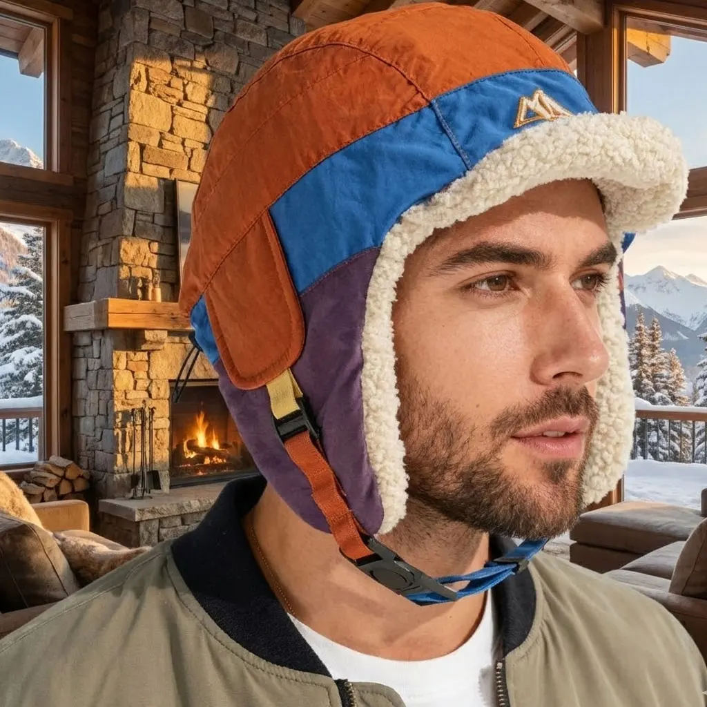 

Женская зимняя шапка-ушанка с цветными блоками, утолщенная ветрозащитная морозостойкая шапка из овечьей шерсти для активного отдыха на лыжах