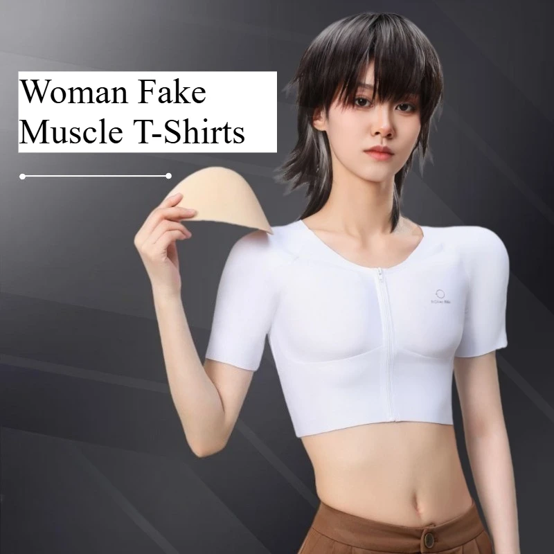 

Мужские и женские костюмы для косплея: футболки с имитацией мышц груди и плеч, губчатые накладки для мышц, бесшовные майки-боди для аниме-костюмов с эффектом ABS