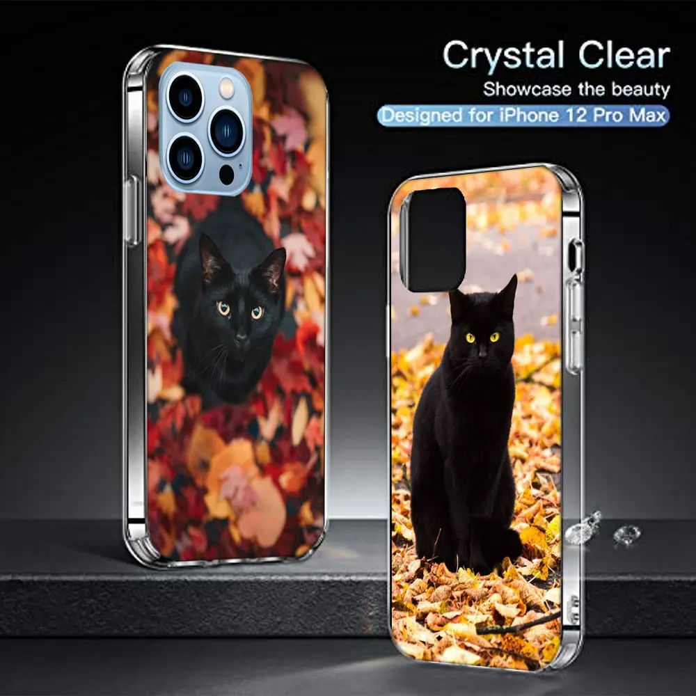 Autumn Maple Leaf Black Cat Clear For Apple iPhone 16 15 Pro Max Cover 14 Plus 13 12 Mini 11 Pro XR XS Max Phone Case Silicone T image 4