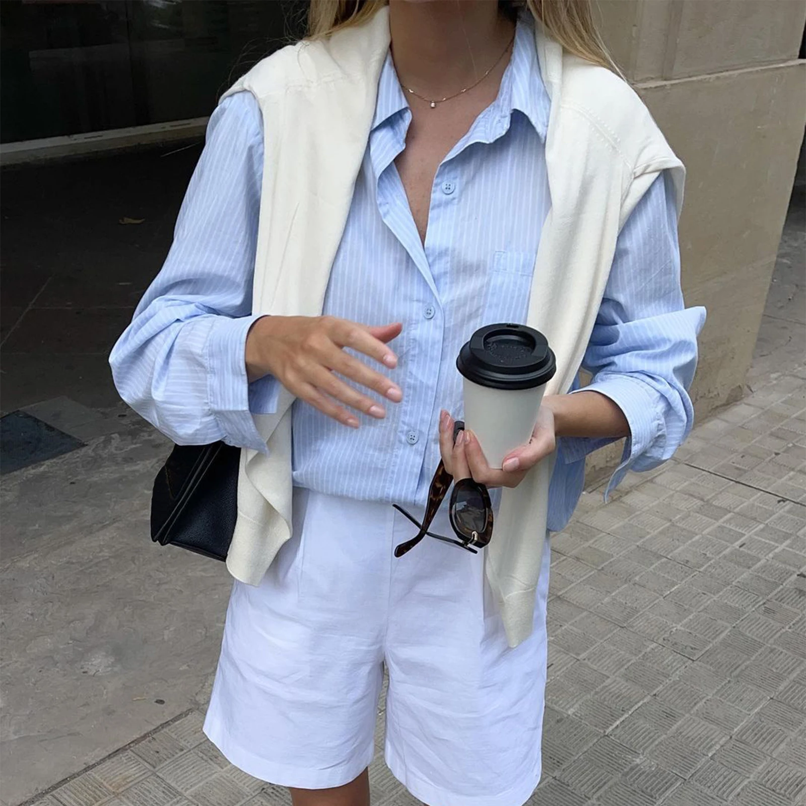 Classic Women Striped Shirt, Long Sleeve Shirt Button-down Elegant Blouse Fall Tops for Casual Daily