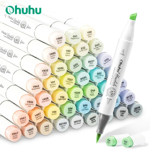 Ohuhu Honolulu, nuevo juego de rotuladores de 48 colores Pastel, marcadores de arte con Alcohol, puntas duales florecientes, bocetos, dibujo, suministro de arte escolar