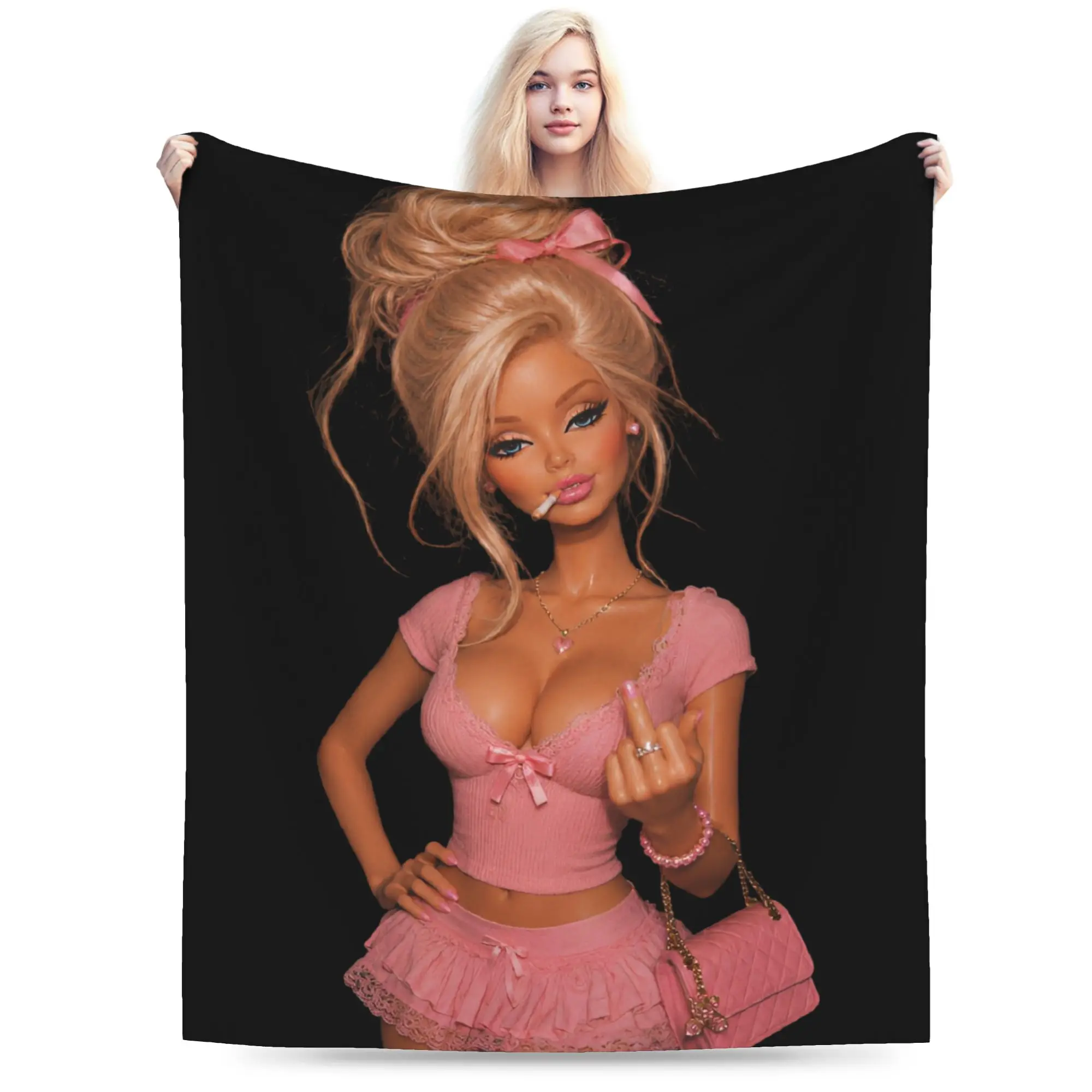 Blonde Doll Disheveled Doll Blankets Super Soft Flannel Comfortable Gift  Throw Blanket Bedspread