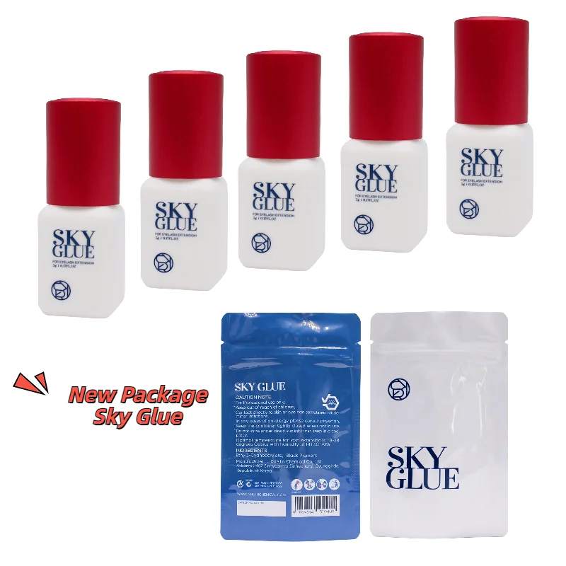 Pegamento SKY coreano tipo S + para extensiones de pestañas postizas, adhesivo con tapa roja cielo, 1s, suministros de pestañas de secado rápido, herramientas de maquillaje de 5ml, 5/10 Uds.