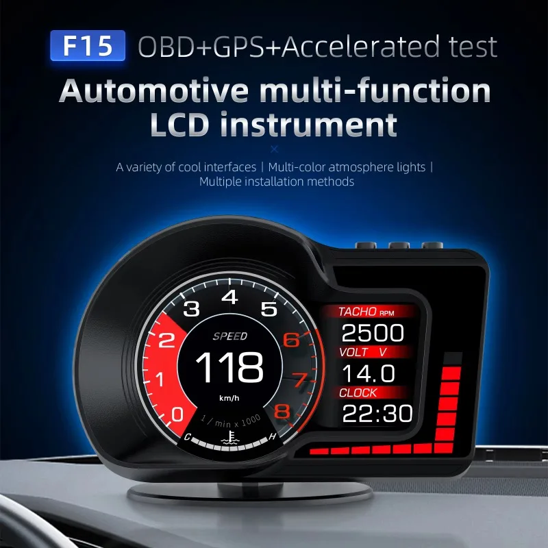 

Hot Sale F15 OBD2 Car Gauge LCD Auto Meter Speedometer Auto Electronics GPS HUD Head-up Display Alarm Function