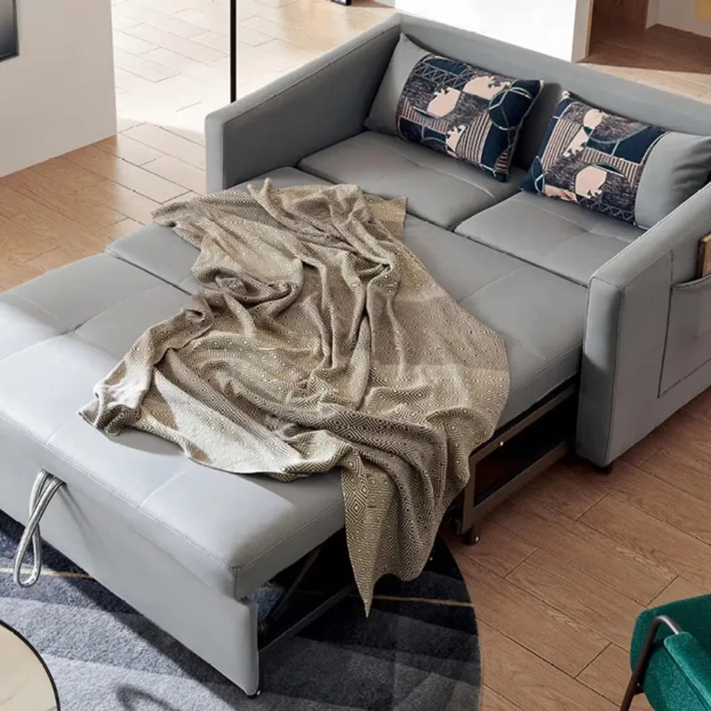 Modern Minimalist Sofa Bed, Technical Fabric, Solid Wood Frame, High-density Sponge, Living Room Fabric, Three-seater Sofa