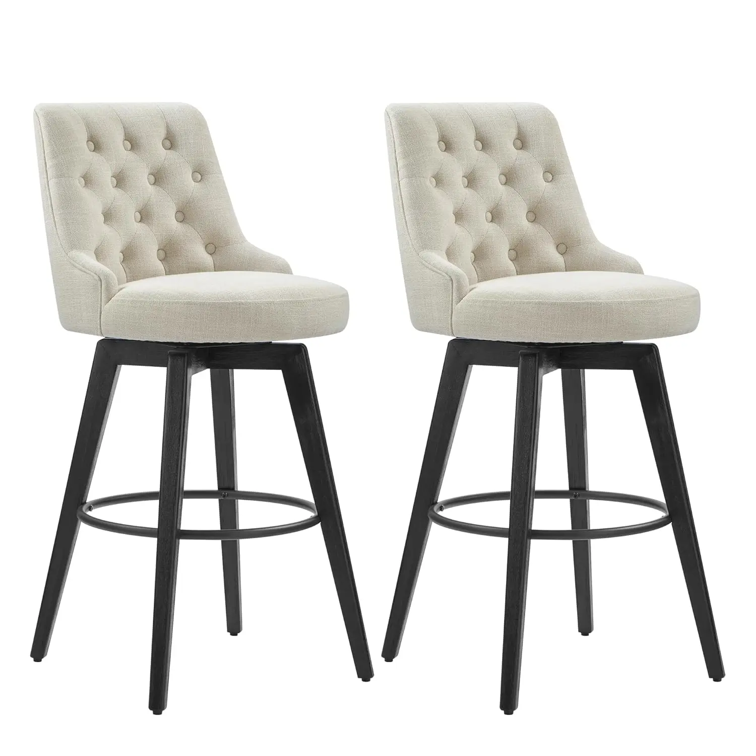 

360° Swivel Upholstered Bar Stool with Back 30" H Set of 2 Linen Performance Fabric, Customized