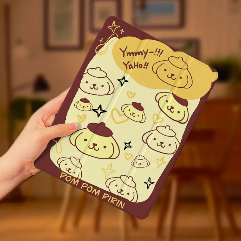 Sanrio HANYODON Hello Kitty การ์ตูน iPad Pro 2024 เคสป้องกันน่ารัก Y + 3 พับใหม่ 9/10 Pom Pom Purin อะคริลิค Air 6 พันรอบ