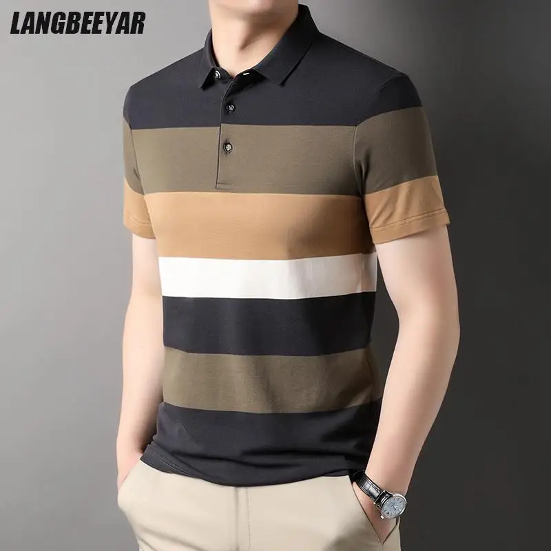 Top Grade Yarn-dyed Process New Brand Fashions Designer Polo Shirts For Men Short Sleeve Summer Stripped Casual Tops Men Clothes