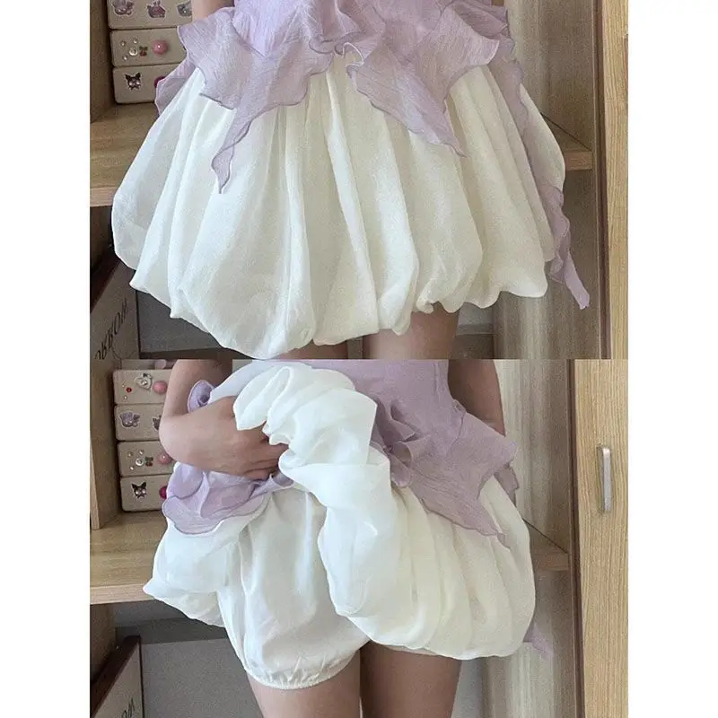 Japan White Flower Bud Short Skirt For Women Summer 2026 New High-Waisted Slim Skirt Ice Silk A-Line Pleated Skirt