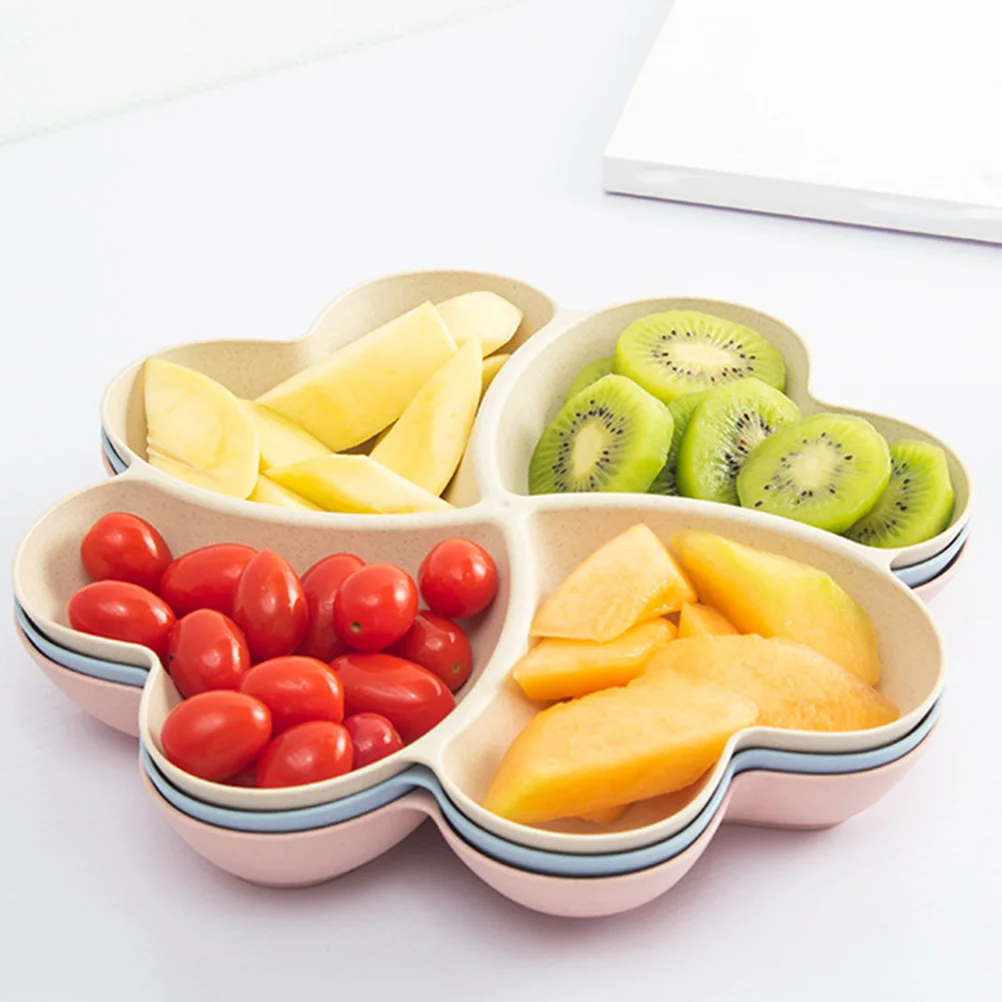 

Fruit Platter Wheat Straw Plate Snack Serving Tray Round Dried Compartment Fiber