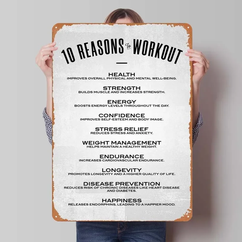 10 Reasons To Workout Text Art Rusty Signs House Decor Metal Sign Tinplate Sign for Wall Art Decoration Gamer Room Decoration