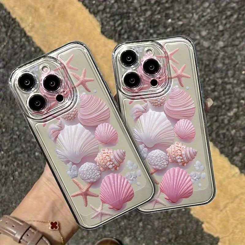 Coque de téléphone tendance rose coquillage pour iPhone 17 18 Air 16 15 14 11 Pro Max Plus 13 12 Mini, transparente, antichoc, souple, protection arrière