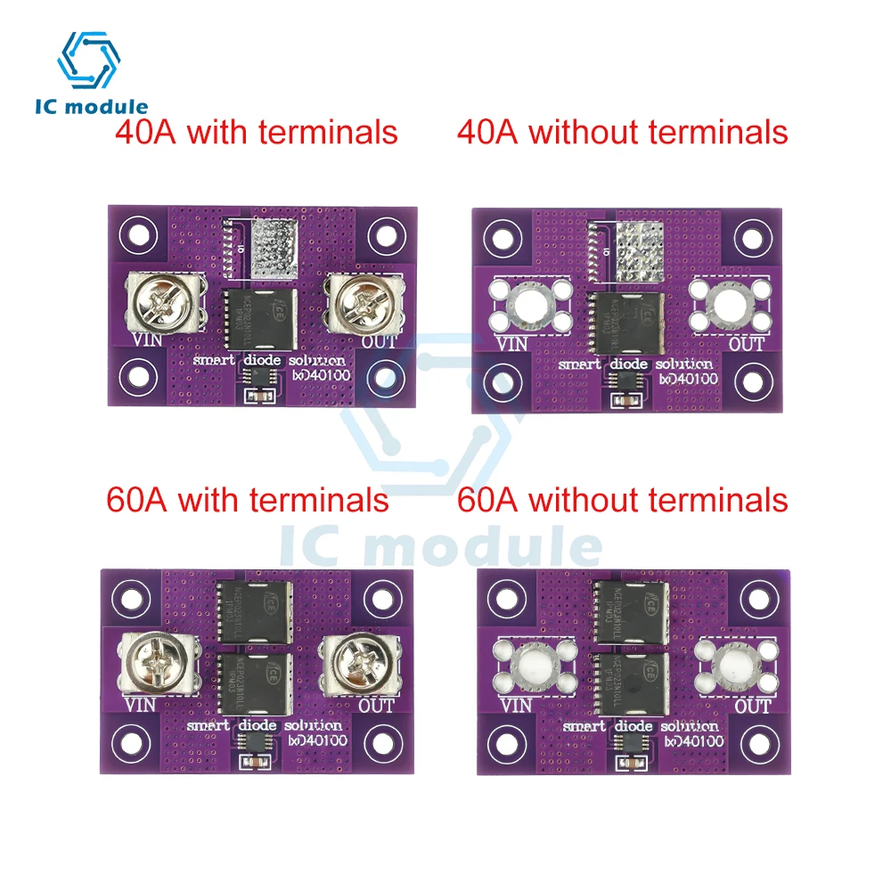 40 A, 60 A, hohe Leistung, keine Spannungsbegrenzung, ideales Diodenmodul, bodenfreies Design, Schutz der umgekehrten Polarität, geringer Verbrauch