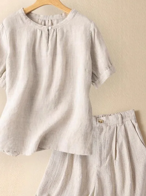 

Женская футболка из хлопка и льна ort Sve, повседневный элитный летний наряд, круглый костюм из двух предметов, удобный крой