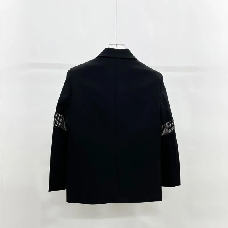WVGA Spring Autumn New Men Diamond-embellished Long Sleeved Blazer Niche Casual Heavy High-end Shoulder-padded Jacket Ins W26597