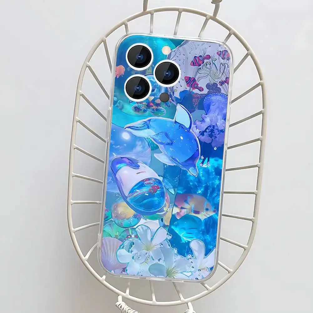 Funda de teléfono Frutiger Aero estilo azul para iPhone 17,16,15,14,13,12,11 Pro,Max,Plus,X,XS,XR,SE4,E Mini funda suave transparente