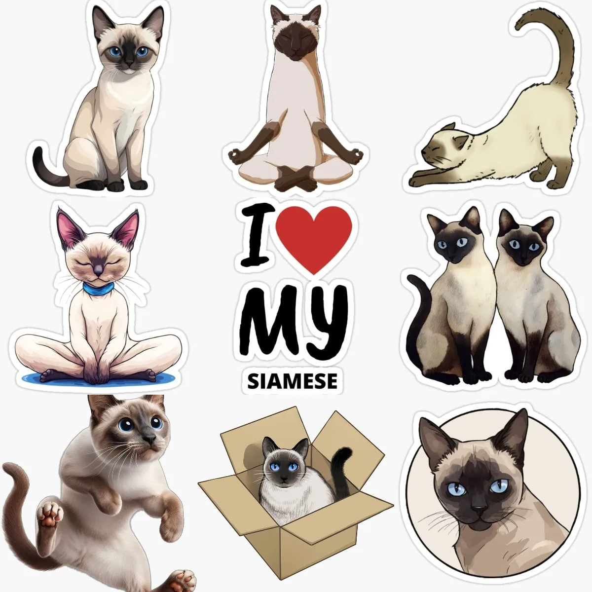 Cute Siamese Cat Pets Creative PVC Waterproof Sticker Fridge Table Wall Car Van Bicycle Window Motorcycle Decal Accessories