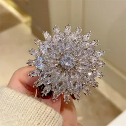 Oversized Trendy Multi-layer Cubic Zirconia Snowflake Brooches for Women Exquisite Design Corsage Suit Pin Buckle Christmas Gift