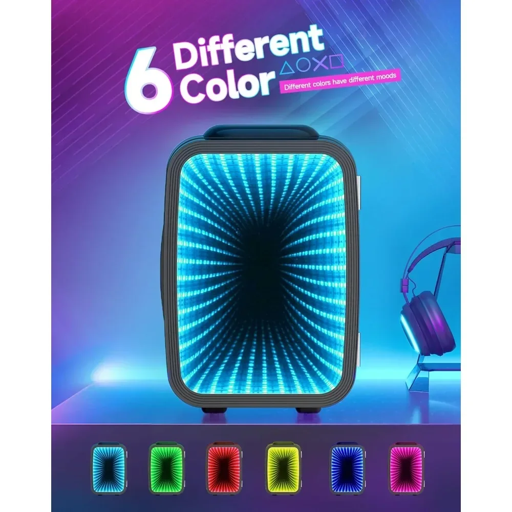 Mini Fridge, 4 Liter/6 Cans, with Dimmable LED Light,AC/DC Portable Cooler and Warmer Gaming Mini Fridge for Bedroom, Office, Rv