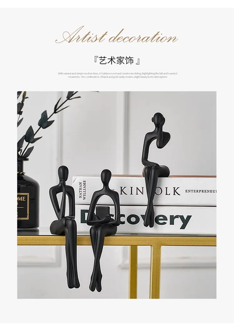 Resin Handicrafts Simulation Figure Sculptures Reader Portrait Abstract Art Sitting Figure Ornaments Home Decoration Accessories
